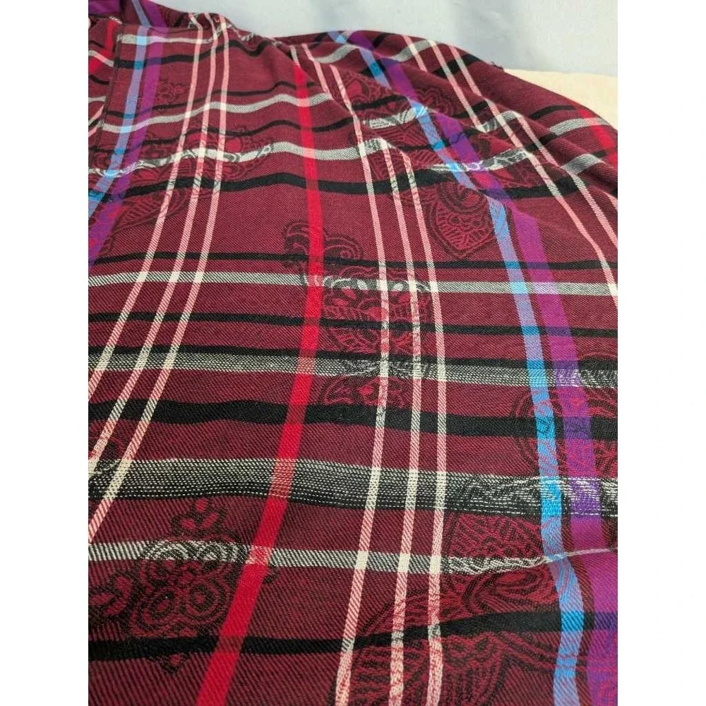Burgundy Plaid Paisley Scarf‎ Wrap Shawl - Warm Fashion Accessory